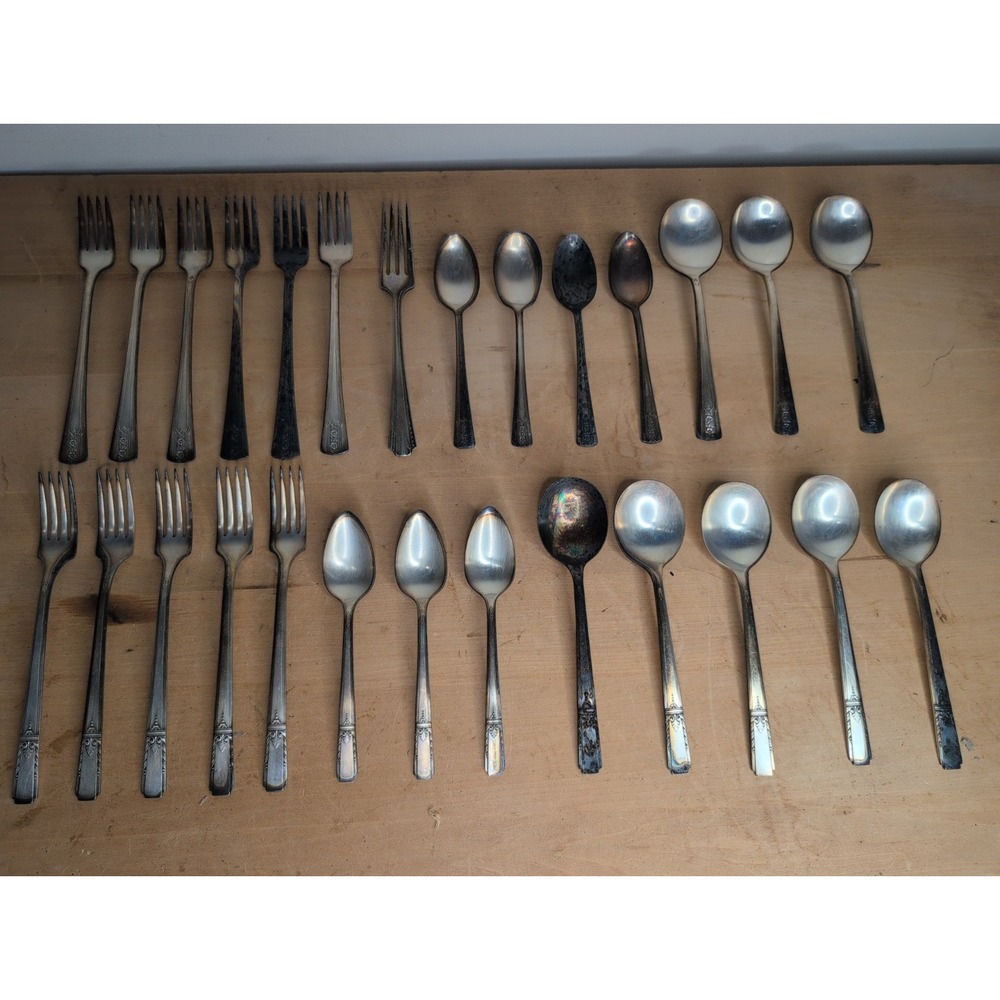 27 Vtg Oneida Community AA Lady Drake Silverplate Forks Spoons 40s + Wm. Rogers